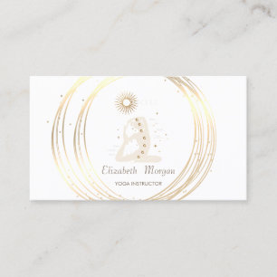Modern Elegant White ,Gold Circles Yoga Girl Business Card