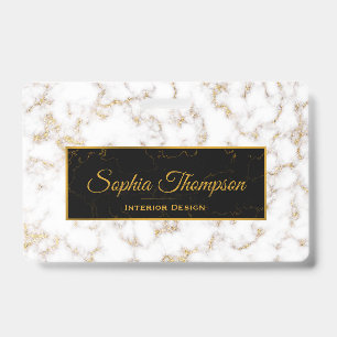 Modern Elegant White Gold Marble Monogram - Badge ID Badge