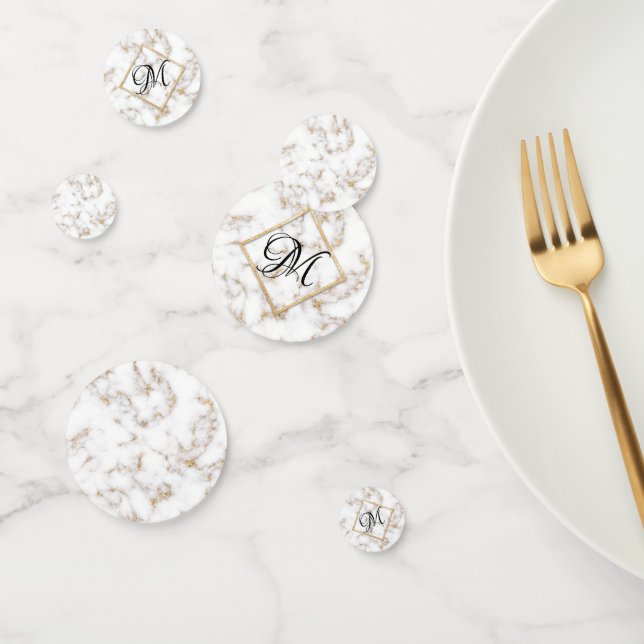 Modern Elegant White Gold Marble Monogram Confetti (Group)