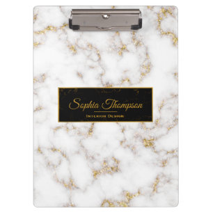 Modern Elegant White Gold Marble Name - Clipboard
