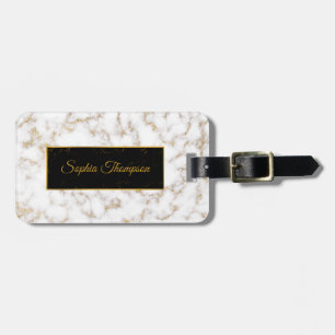Modern Elegant White Gold Marble Name Luggage Tag