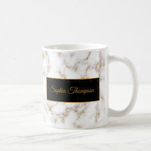 Modern Elegant White Gold Marble Name - Mug