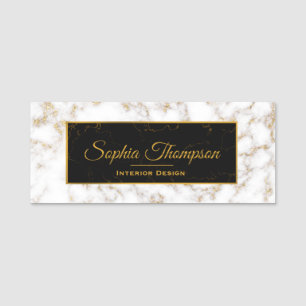 Modern Elegant White Gold Marble Name Tag