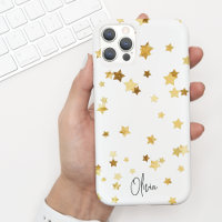 Modern Elegant White Gold Stars Script w/ Name