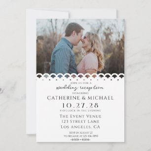 Modern Elegant White Lace Photo Wedding Reception Invitation