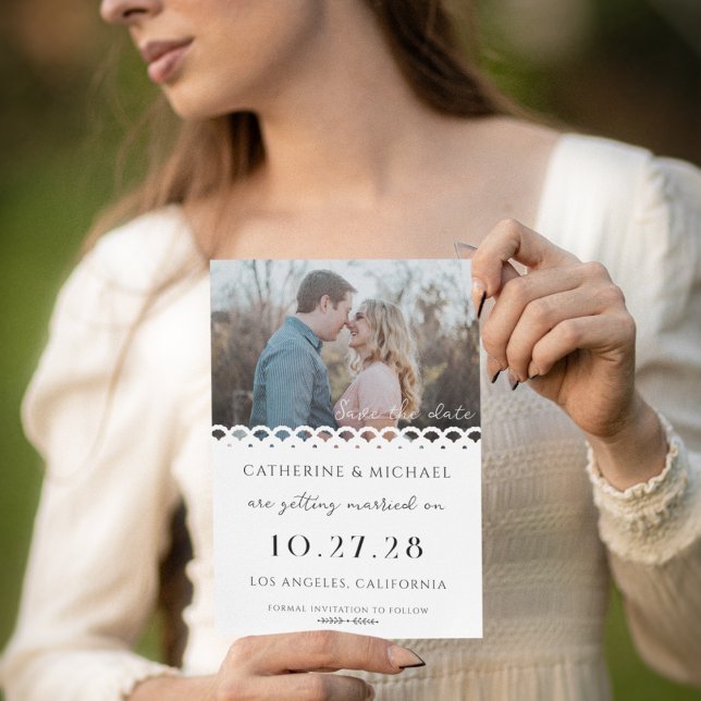 Modern Elegant White Lace Photo Wedding Save The Date (Creator Uploaded)