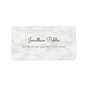 Modern Elegant White Marble Freehand Script Name Label