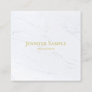 Modern Elegant White Marble Gold Text Luxury Plain Square Business Card