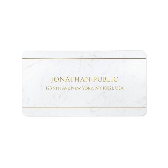 Modern Elegant White Marble Gold Text Simple Label (Front)