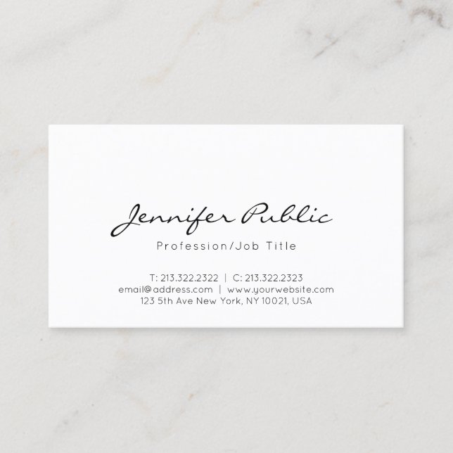Modern Elegant White Minimalist Professional Plain Business Card (Front)