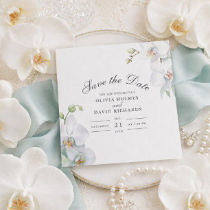 Modern Elegant White Orchid Save the Date Card