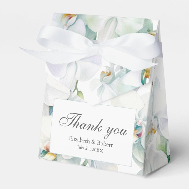 Modern Elegant White Orchids Wedding Thank You Favour Box (Front Side)