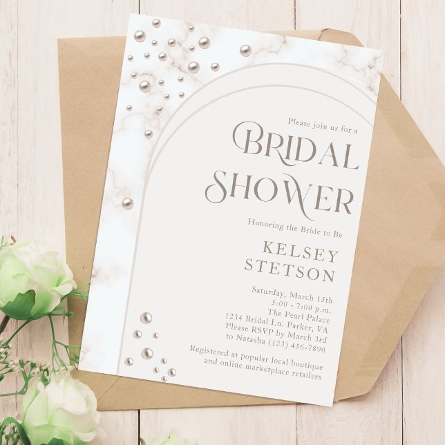 Modern Elegant White Pearls Bridal Shower Invitation (Creator Uploaded)