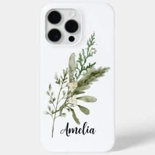 Modern Elegant White Red Green Floral Watercolor iPhone 15 Pro Max Case