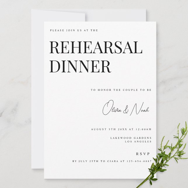 Modern & Elegant White Rehearsal Dinner Card (Creator Uploaded)