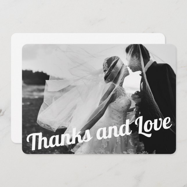 Modern Elegant White Script Wedding Photo Thank You Card (Front/Back)