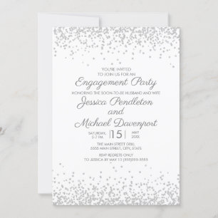 Modern Elegant White Silver Glitter Engagement Invitation