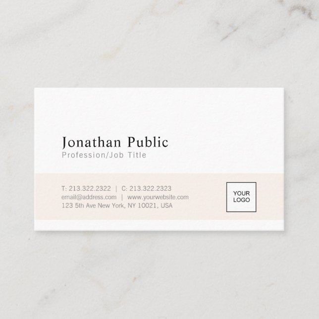 Modern Elegant White Sleek Design Add Your Logo Business Card (Front)