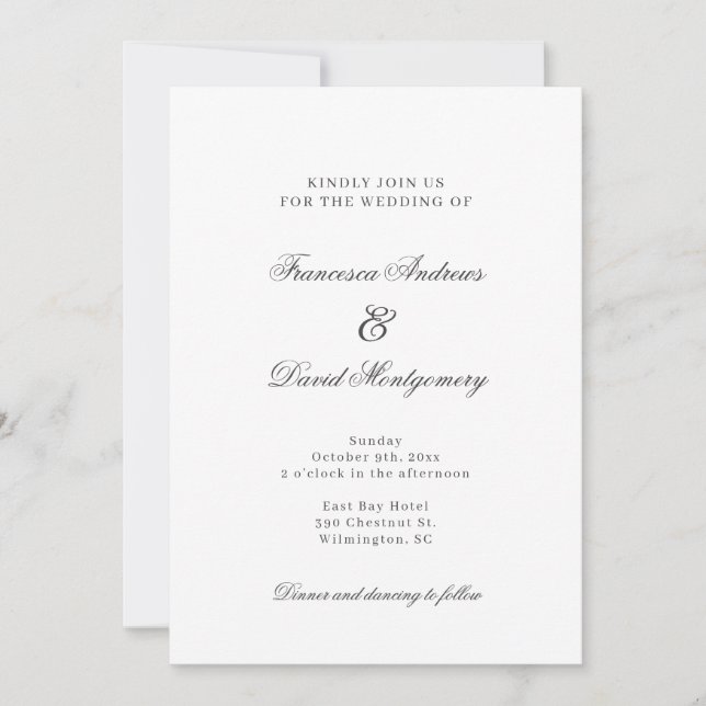 Modern elegant white wedding invitation  (Front)