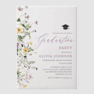 Modern Elegant Wildflower Graduation Party Vellum Invitations