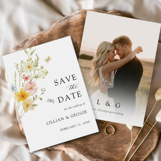 Modern Elegant Wildflower Spring Summer Wedding  Save The Date