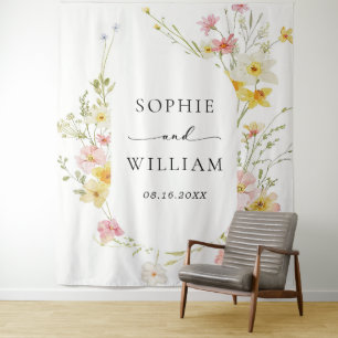 Modern Elegant Wildflower Spring Summer Wedding Tapestry
