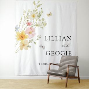 Modern Elegant Wildflower Spring Summer Wedding  Tapestry