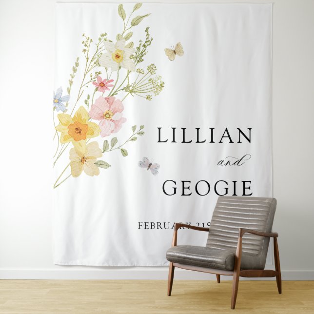 Modern Elegant Wildflower Spring Summer Wedding  Tapestry (In Situ)