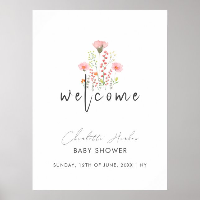 Modern Elegant Wildflowers Baby Shower Welcome Poster (Front)