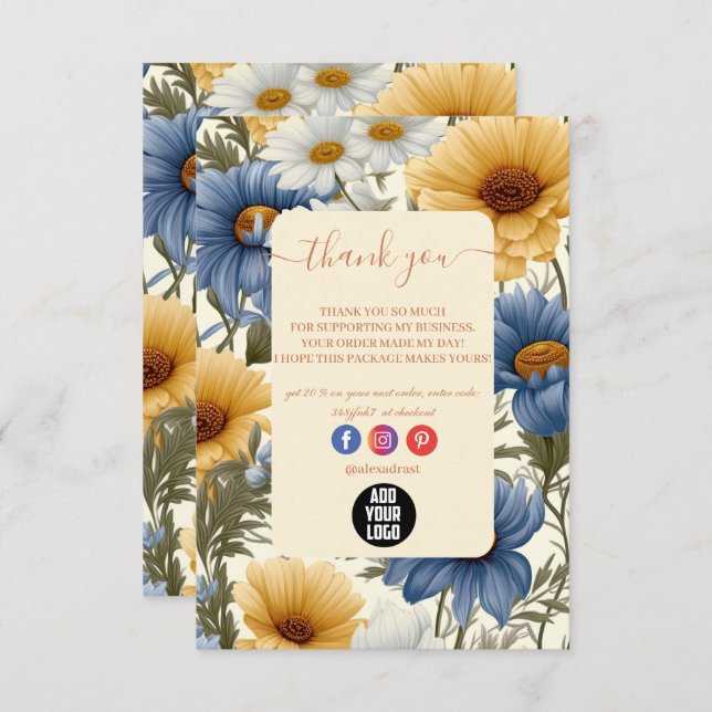 Modern Elegant Wildflowers Floral  Thank You Card (Front/Back)