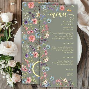 Modern Elegant Wildflowers Sage Green Wedding  Menu