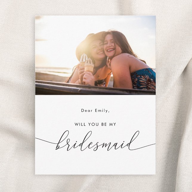 Modern Elegant Will You Be My Bridesmaid Photo Invitation Postcard (Creator Uploaded)