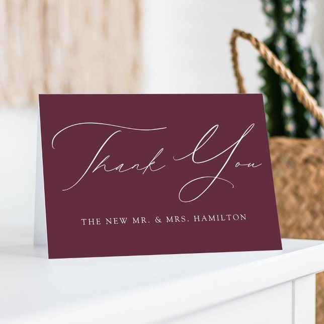 Modern Elegant Wine Purple Wedding Thank You Card (Creator Uploaded)