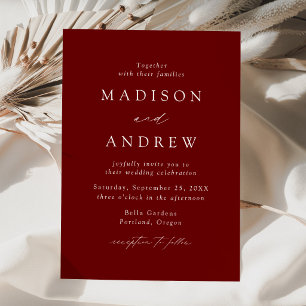 Modern Elegant Wine Red Minimalist Wedding Invitation