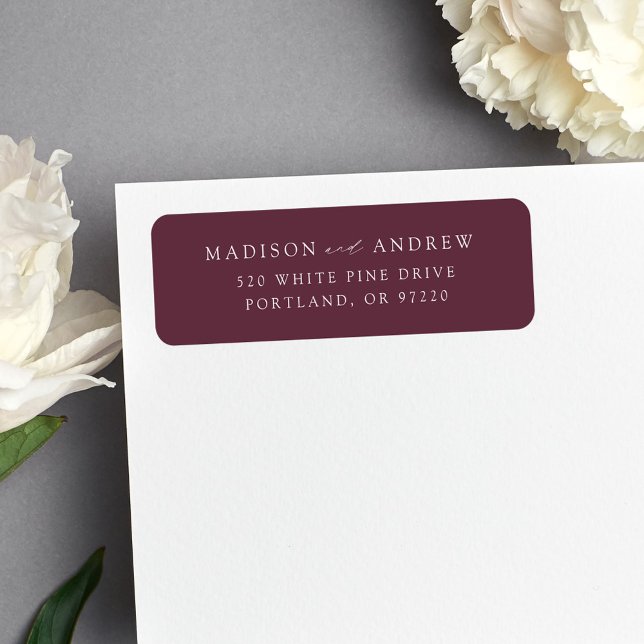 Modern Elegant Wine Wedding Return Address Label (Creator Uploaded)