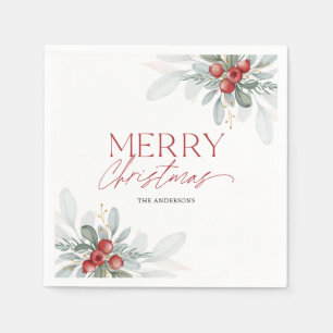 Modern Elegant Winter Greenery Christmas Party Napkin