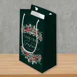 Modern Elegant Winter Greenery Christmas Small Gift Bag<br><div class="desc">Modern Christmas gift bag featuring elegant winter greenery and berries on a dark green background. The design is accented with a popular handwritten style text with the sophisticated greeting "Greetings of the Season". Personalise this beautiful holiday gift bag with your name.</div>