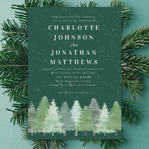 Modern Elegant Winter Woodland Green Wedding Invitation