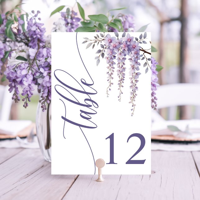 Modern Elegant Wisteria Branch Floral Wedding Table Number (Creator Uploaded)