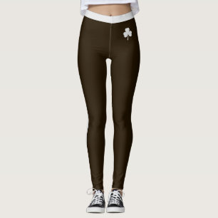Modern Elegant Women Brown Grey Clover Stripes Fun Leggings