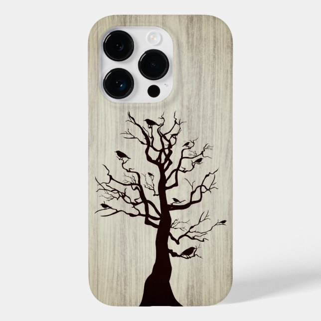 Modern elegant wood - tree and a crow - wooden Case-Mate iPhone case (Back)