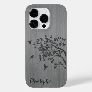 Modern elegant wood - tree and a crow - wooden Case-Mate iPhone 14 pro case