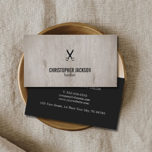 Modern Elegant Wooden Dark Masculine Barber Business Card