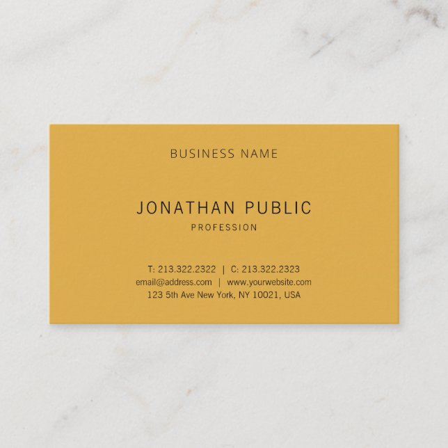 Modern Elegant Yellow Brown Simple Minimalist Business Card (Front)