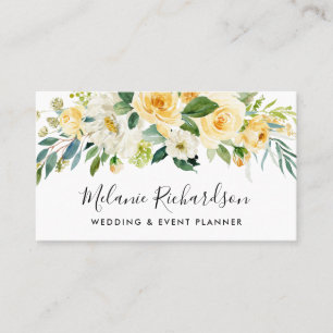 Modern Elegant Yellow Floral Greenery Business Card