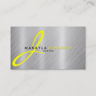 Modern & Elegant yellow Monogram Brushed Aluminium Business Card
