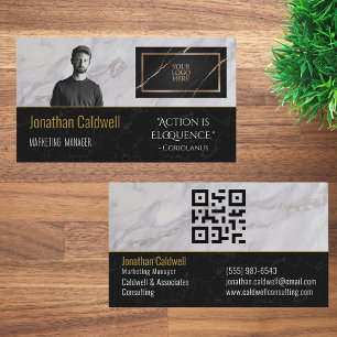 Modern Elegant Your Logo Here QR Code Quote Business Card