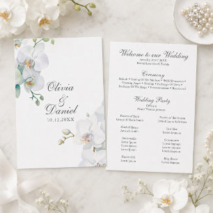 Modern Eleganta White Orchids Wedding Program