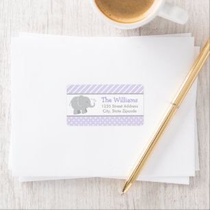 Modern Elephant Baby Girl Shower Purple and Grey Label
