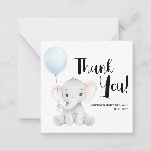 Modern Elephant Baby Shower Budget Thank You Card (Front)